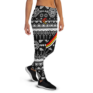 Black Tribal Women's Joggers with Red, Yellow and White accent lines and the R for Rezjitsu on the leg.